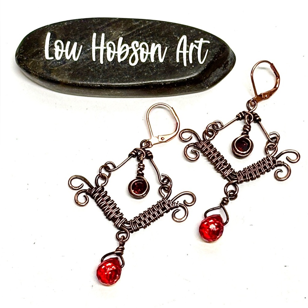 HAND CRAFTED Faceted Crystal Cubic Zirconia Wire Wrapped Copper Boho Earrings